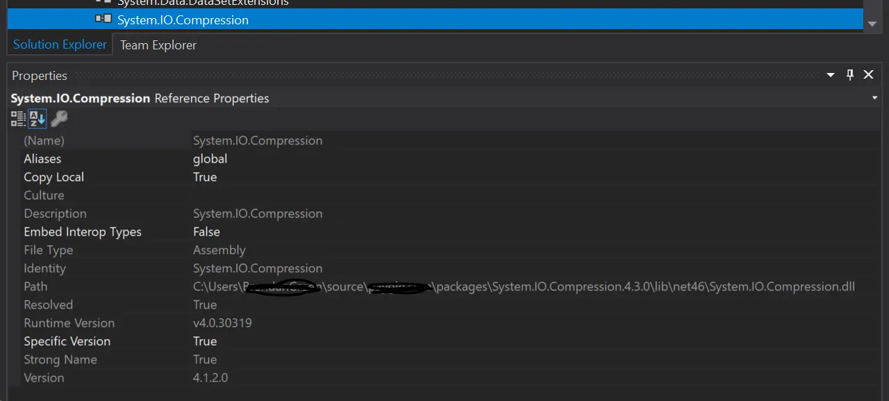 Reference to the correct System.IO.Compression assembly