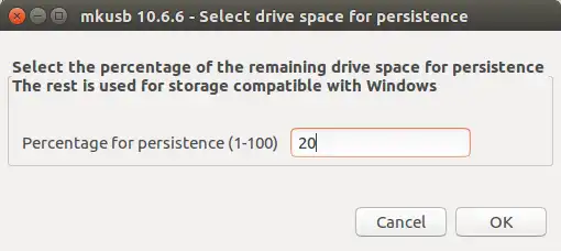 Enter percentage of drive for persistent files.