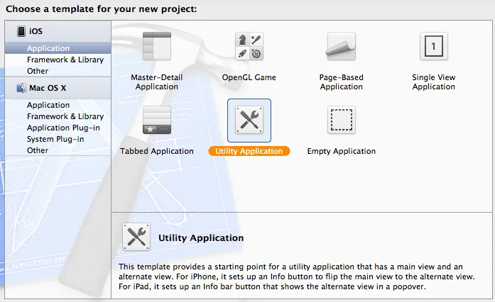 Xcode new project wizard utility template