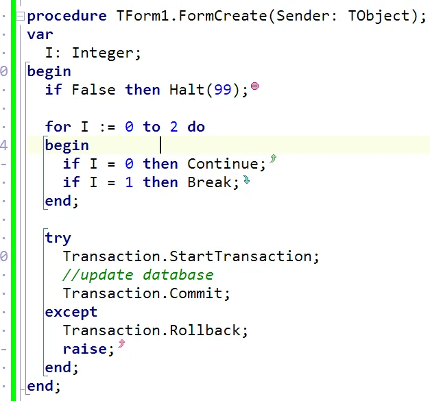 Code in editor with markers