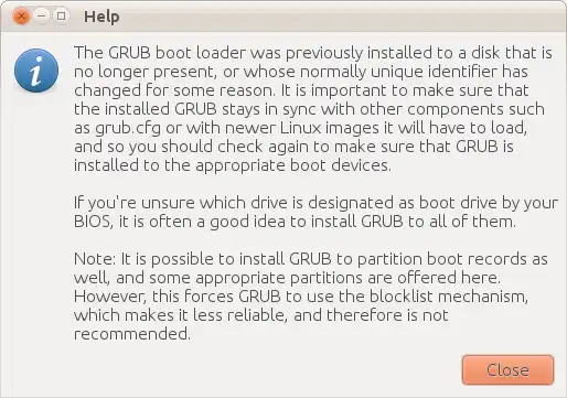 Grub was previously installed to a disk that is no longer present