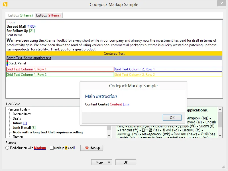 Image shows Codejock Markup Sample