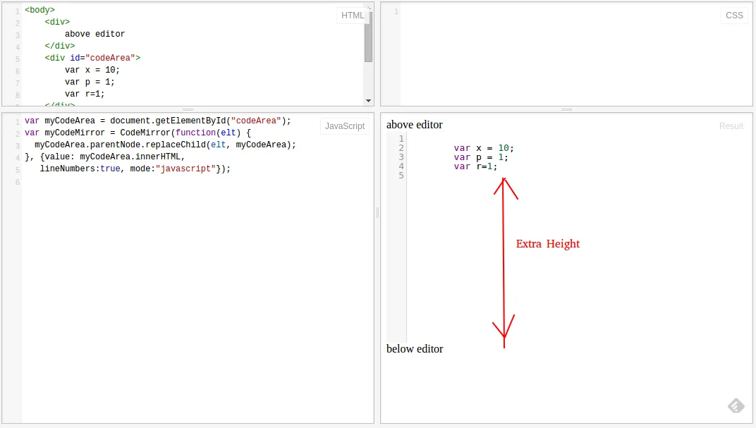 screen shot of extra height in code mirror