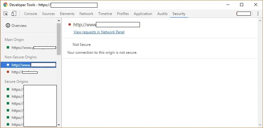 Screenshot of the Developer Tools 'Security' tab