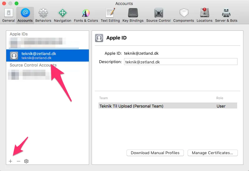 Adding the new user in Xcode