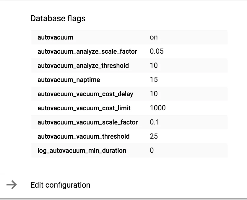 GCloud database flags