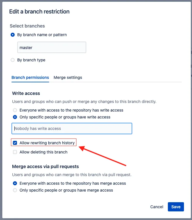 Allow rewriting branch history