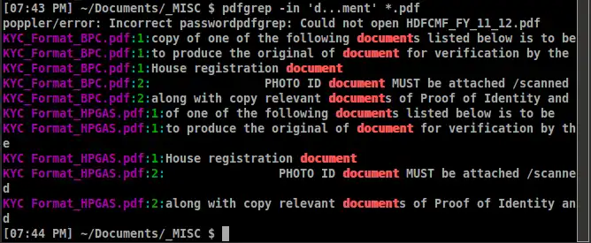 pdfgrep output