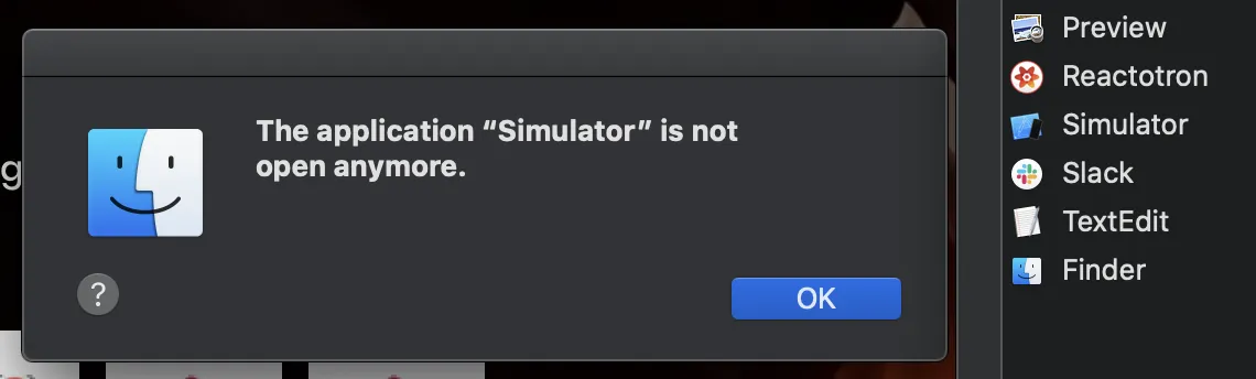 The application "Simulator" is not open anymore.