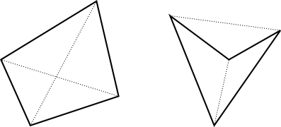 convex quadrilateral on left, non-convex on right