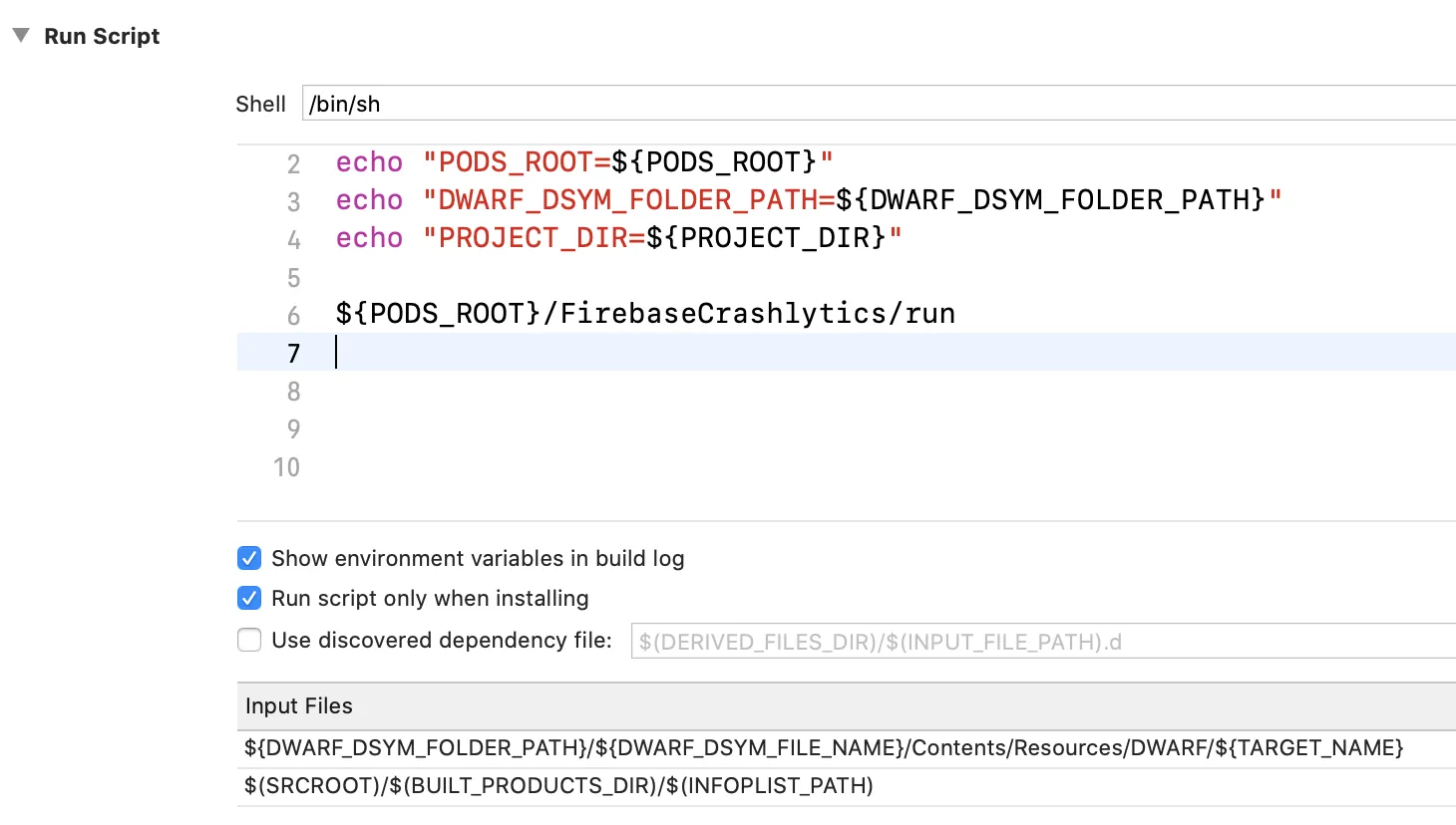 screenshot of Run Script Build Phase