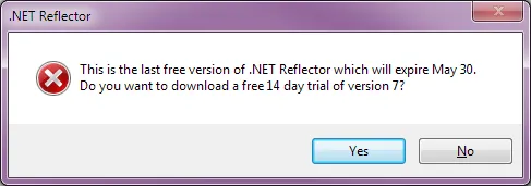 This is the last free version of .NET Reflector which will expire May 30. Do you want to download a free 14 day trial of version 7?