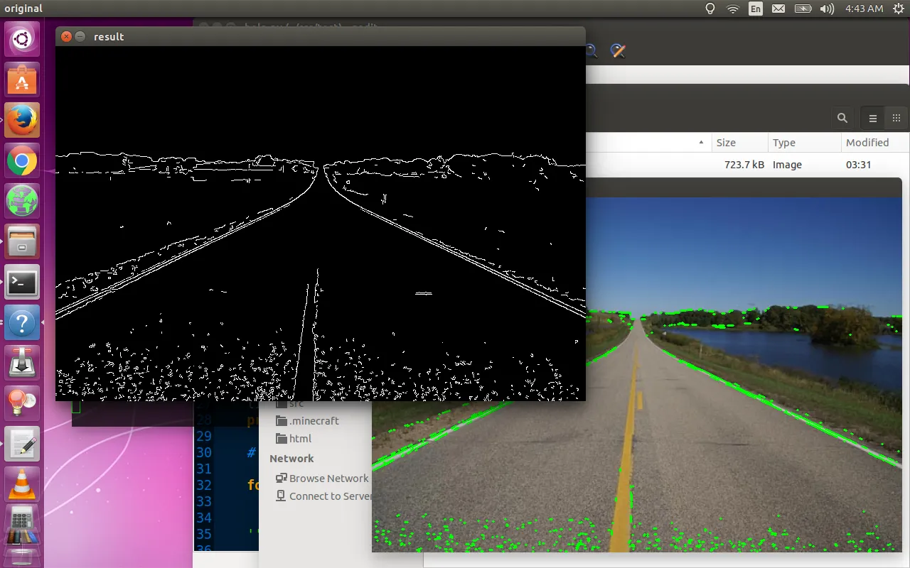 screenshot of algorithm finding road lines