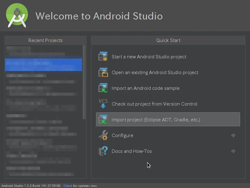 Android Studio的欢迎界面