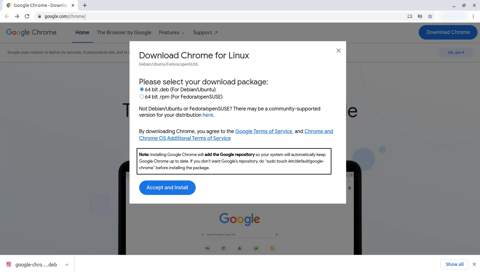 Screenshot of Google Chrome's download page (https://www.google.com/chrome/)