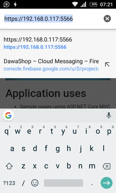 From your phone browser, enter the url correctly