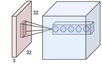 Each neuron is connected to whole depth in receptive field