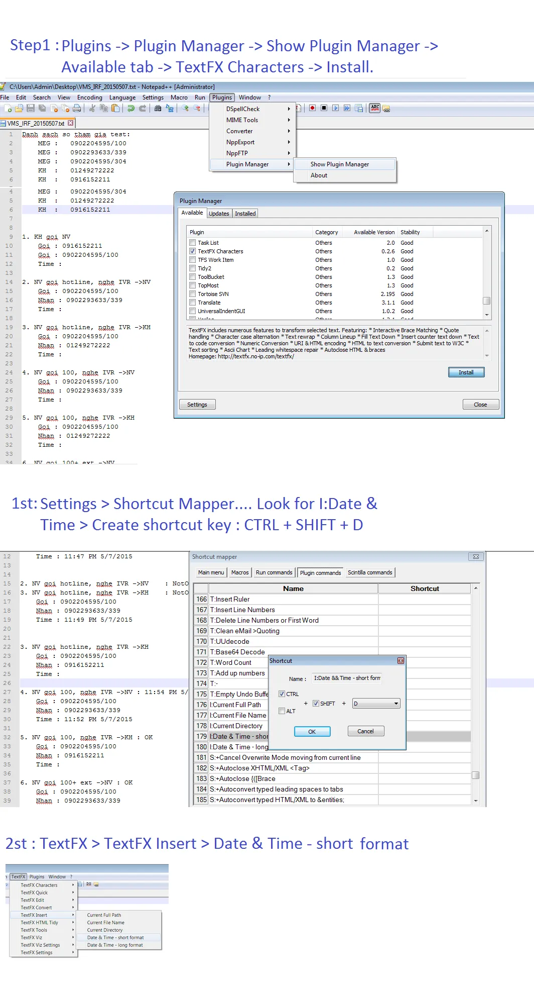 在Notepad++中插入日期和时间