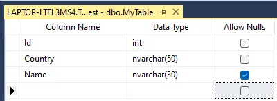 Table in SSMS in design mode