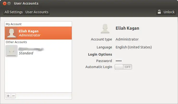 系统设置，显示包括管理员账户在内的人类用户账户。