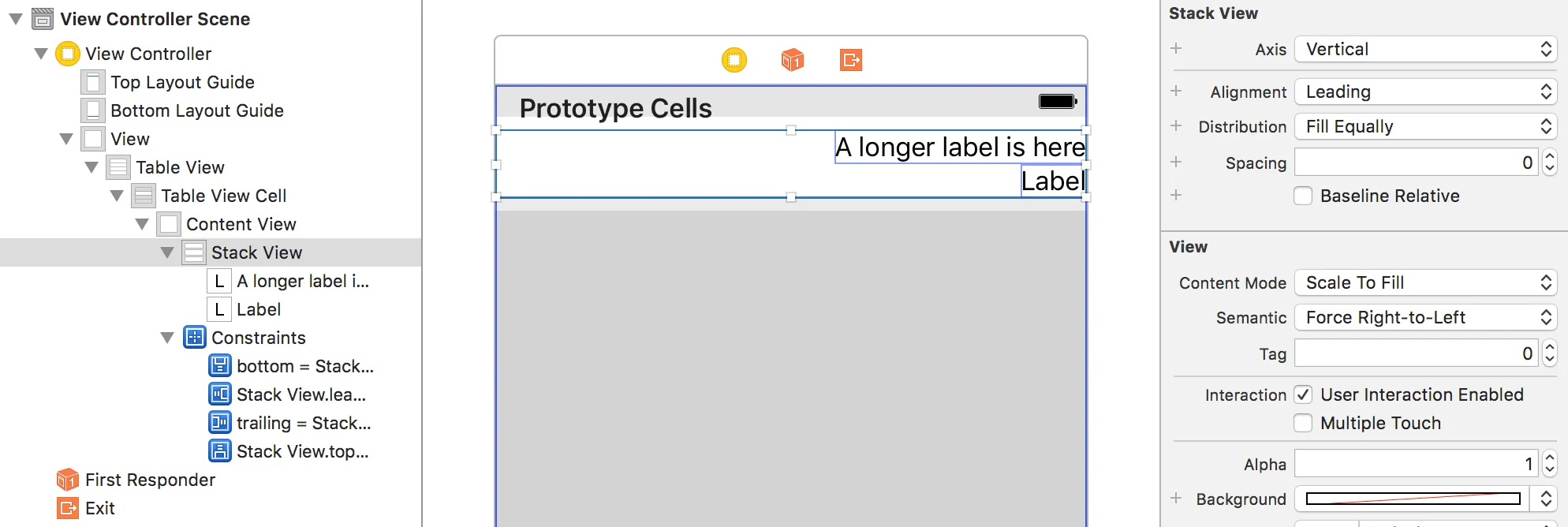 Stack view configuration