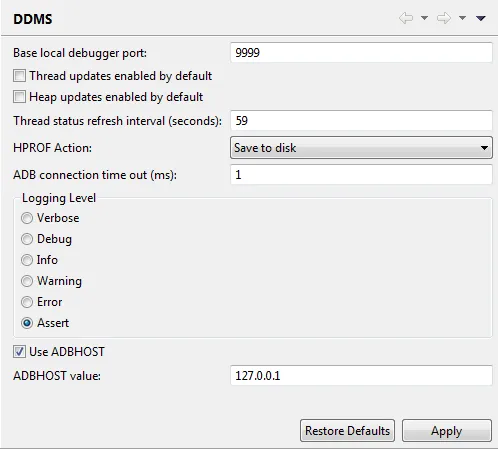 1 Millisecond DDMS connection timeout setting
