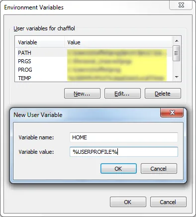 edit variable HOME