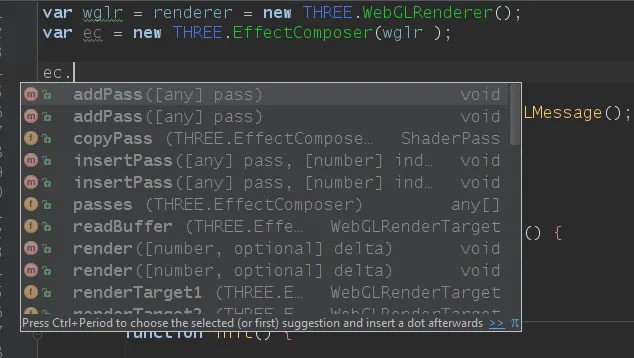 TypeScript within the IDE recognizes the ThreeJS libraries
