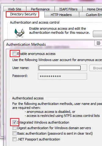 IIS 6 非匿名且使用 Windows 身份验证