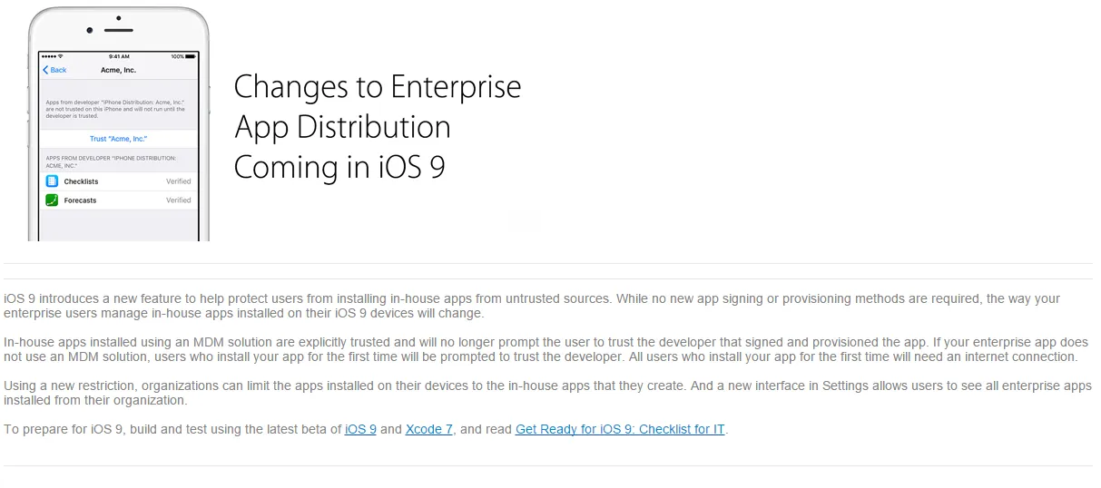 iOS 9中的企业应用程序分发变更