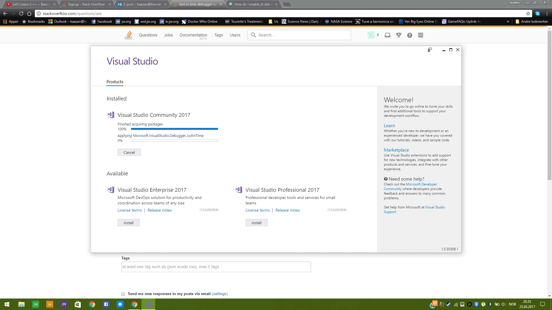Visual Studio install stop