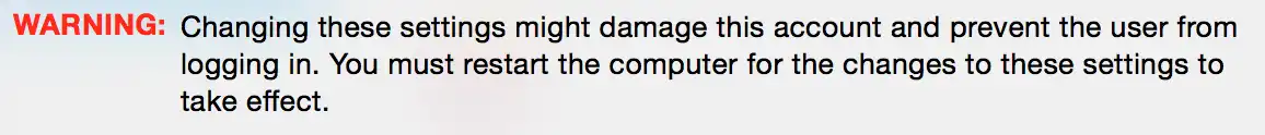 Warning from the Advanced Options