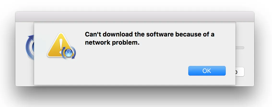 Can't download the software because of a network problem.