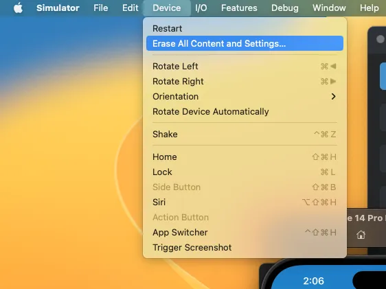 how to reset ios simulator