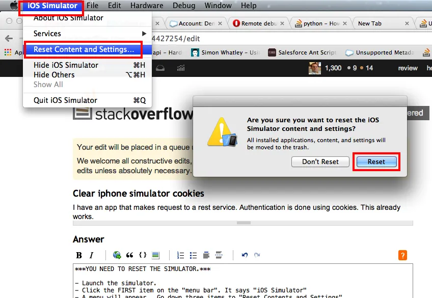 iPhone Simulator Reset Cookies