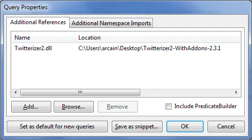 Adding a reference to Twitterizer2.dll in LINQPad