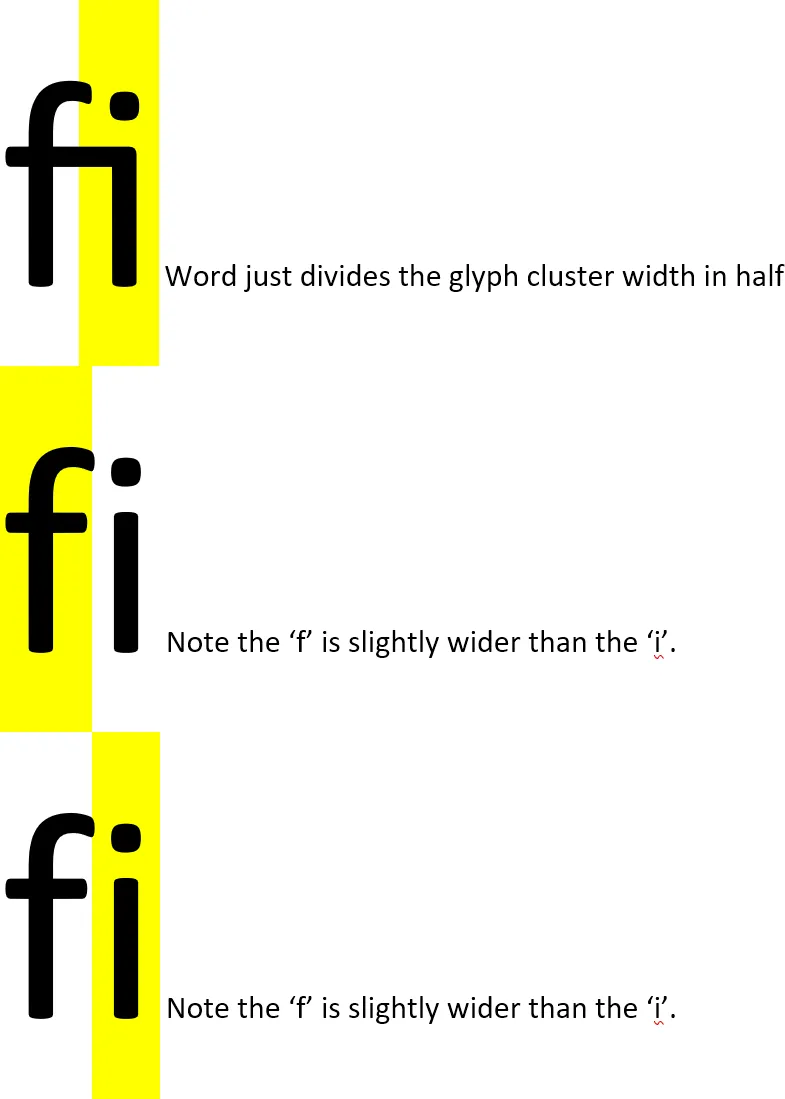 Word displaying fi ligature in Calibri