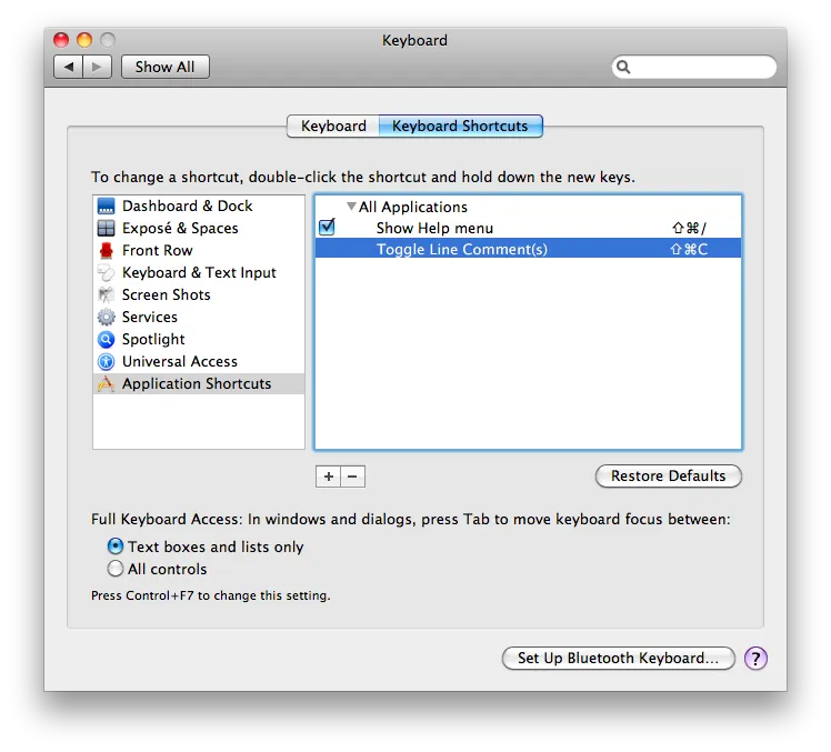 Keyboard Shortcuts in System Preferences