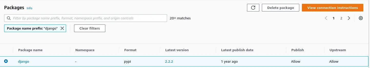 在AWS控制台中删除codeartifact包