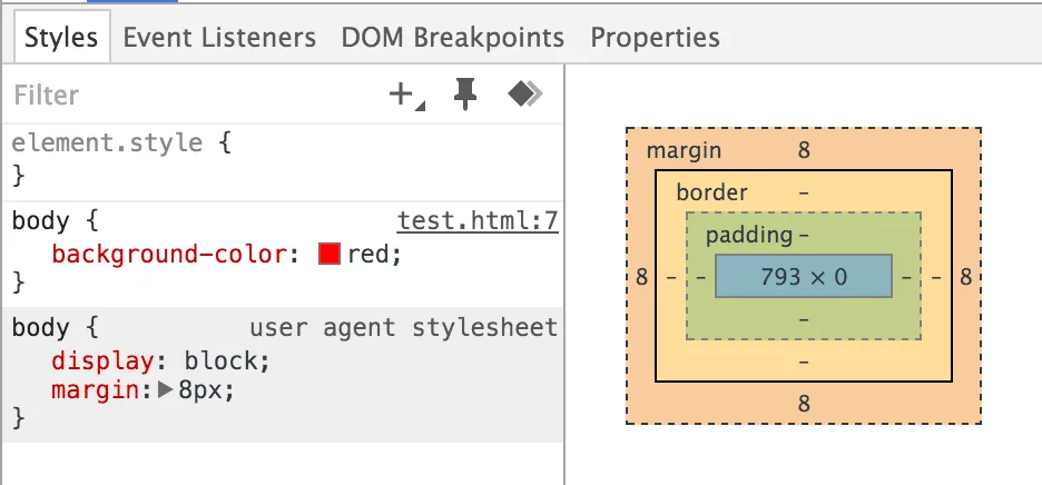 Picture of Chrome Inspector showing 8px margin