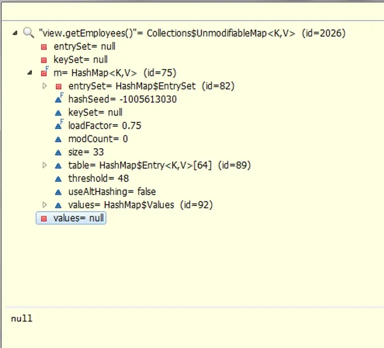 hashmap as shown with debugs inspect option: