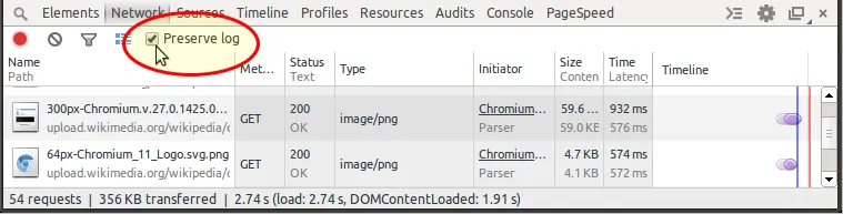 Chrome v33 DevTools Network Tab: Preserve Log