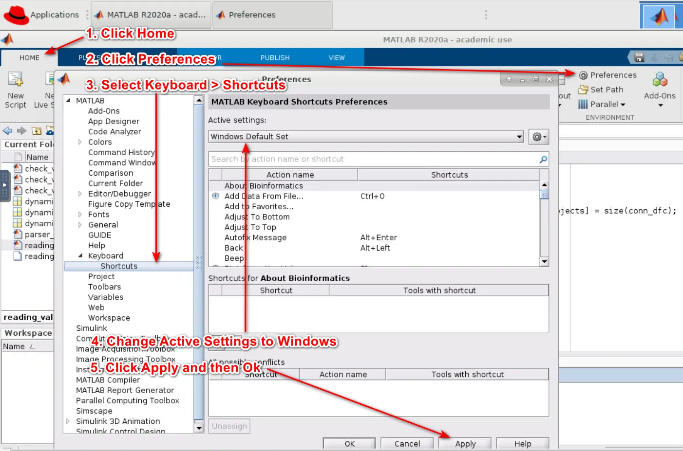 Changing keyboard shortcut in Matlab