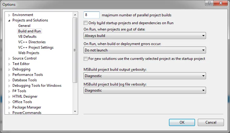 Visual Studio 2012 Options