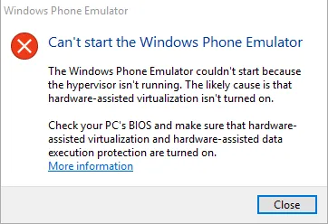 Error message when executing the Emulator