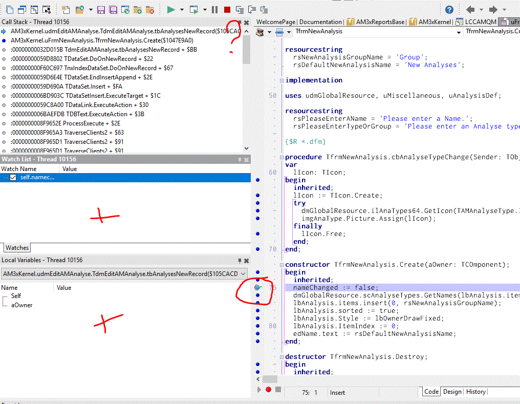 Breakpoint in source code view