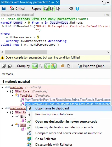 Exclude method from NDepend code rule result