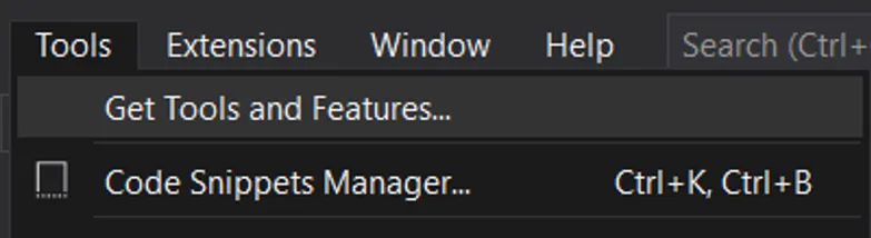 Open Visual Studio Installer