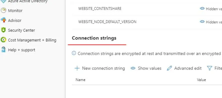 Azure中的ConnectionString