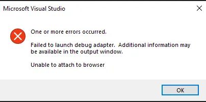 Failed to launch debug adapter error from Visual Studio